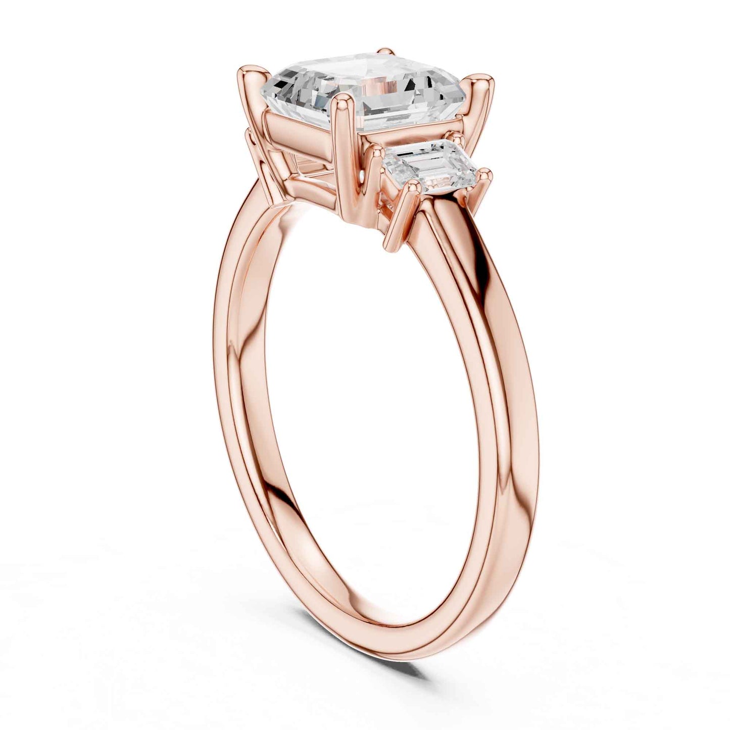 1.5 Carat Asscher Cut Lab Grown Diamond Three Stone Engagement Ring