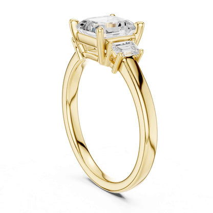1.5 Carat Asscher Cut Lab Grown Diamond Three Stone Engagement Ring