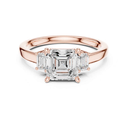 1.5 Carat Asscher Cut Lab Grown Diamond Three Stone Engagement Ring