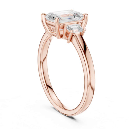 1.5 Carat Emerald Cut Lab Grown Diamond Three Stone Engagement Ring