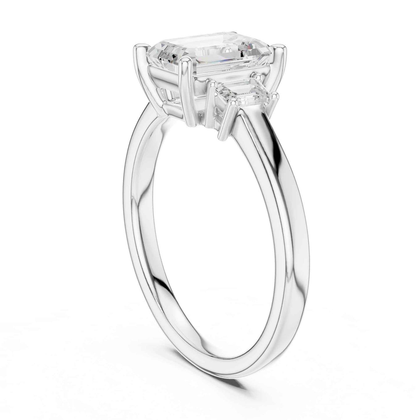 1.5 Carat Emerald Cut Lab Grown Diamond Three Stone Engagement Ring