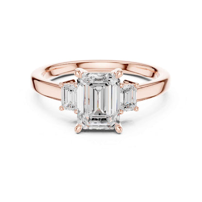 1.5 Carat Emerald Cut Lab Grown Diamond Three Stone Engagement Ring