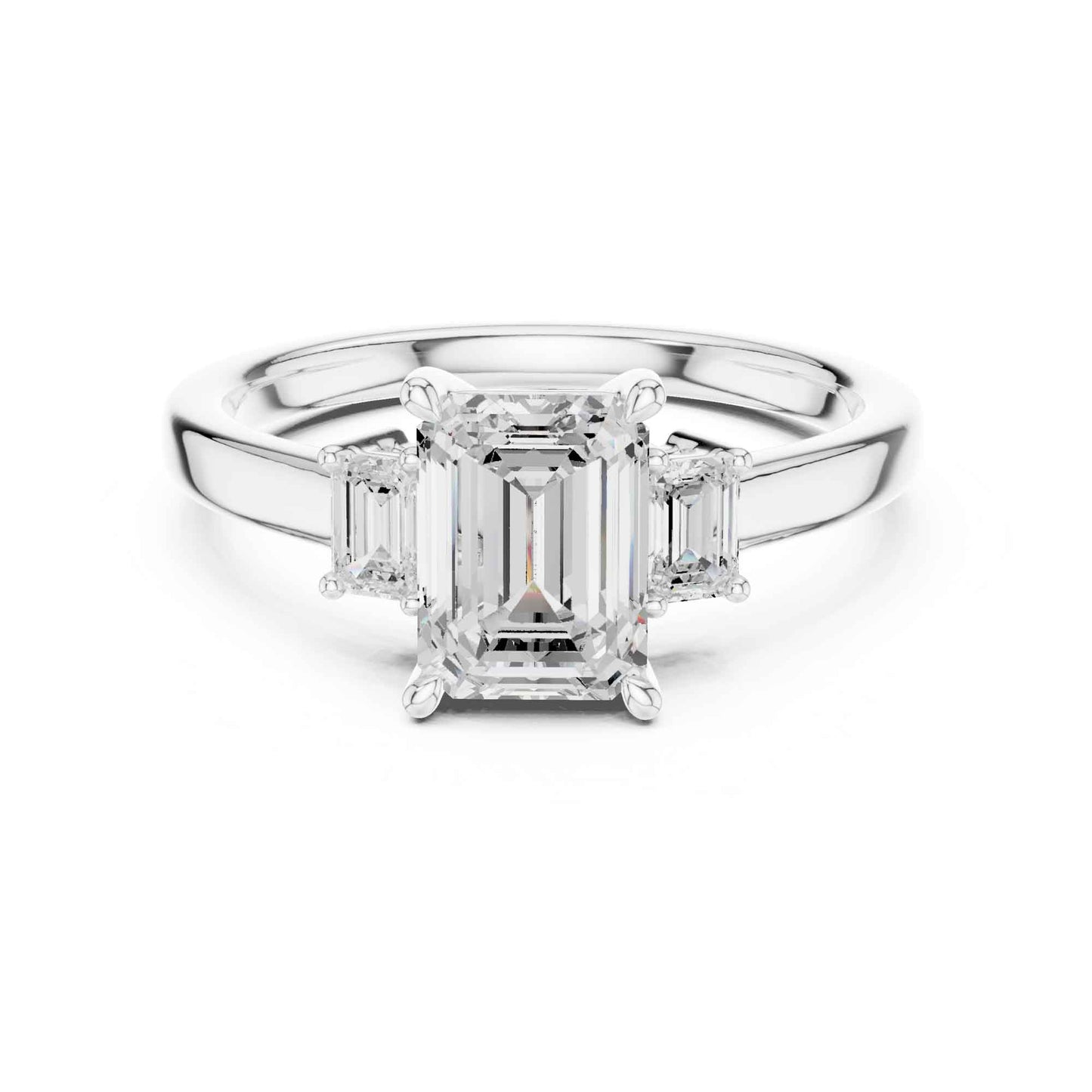 1.5 Carat Emerald Cut Lab Grown Diamond Three Stone Engagement Ring