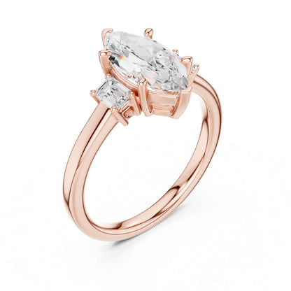 1.5 Carat Marquise Cut Lab Grown Diamond Three Stone Engagement Ring