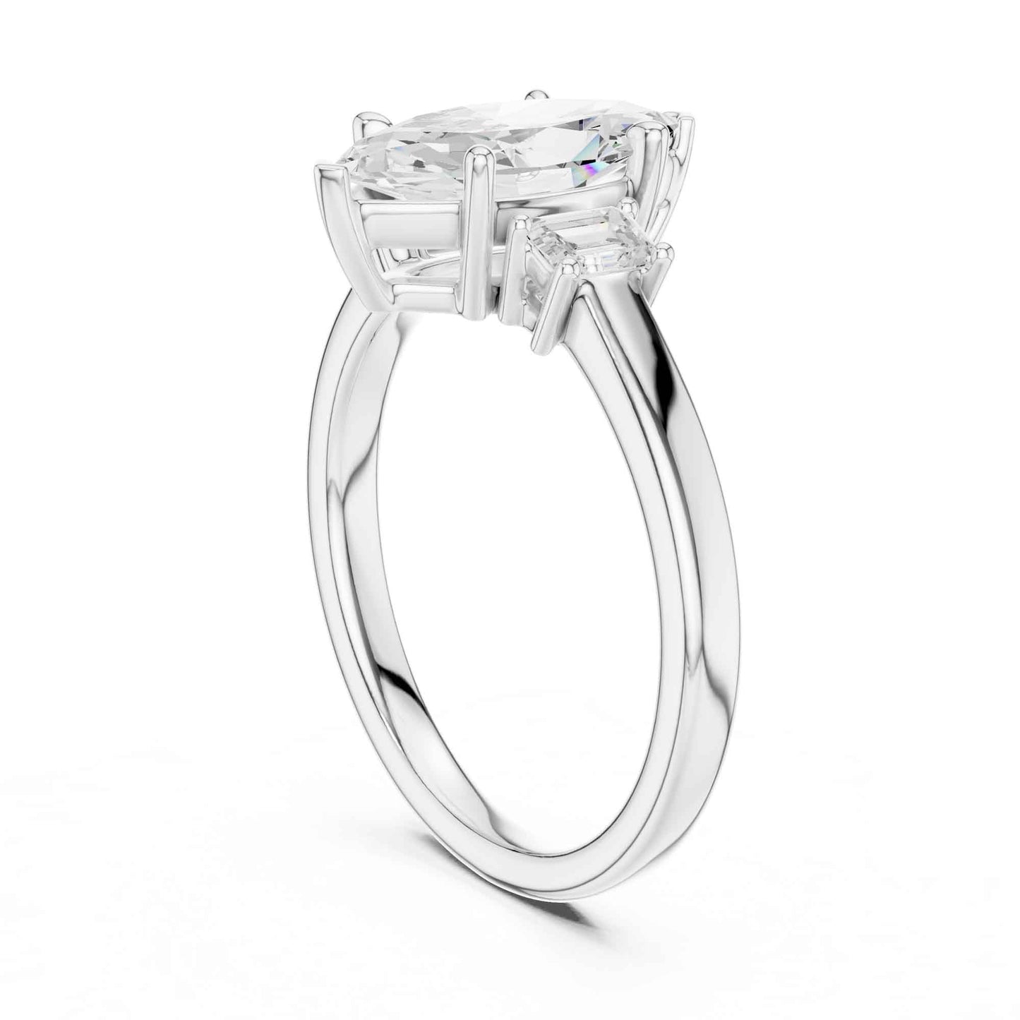 1.5 Carat Marquise Cut Lab Grown Diamond Three Stone Engagement Ring