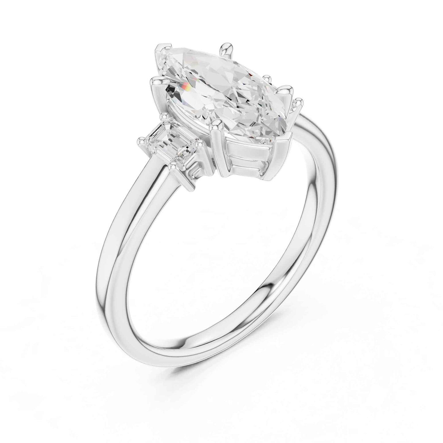 1.5 Carat Marquise Cut Lab Grown Diamond Three Stone Engagement Ring