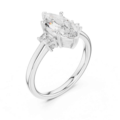 1.5 Carat Marquise Cut Lab Grown Diamond Three Stone Engagement Ring