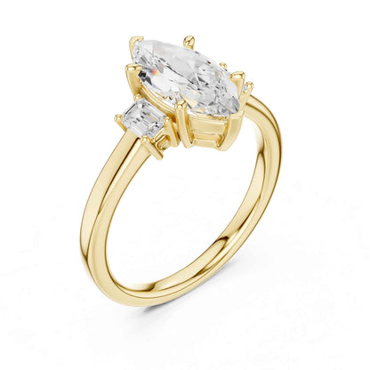 1.5 Carat Marquise Cut Lab Grown Diamond Three Stone Engagement Ring