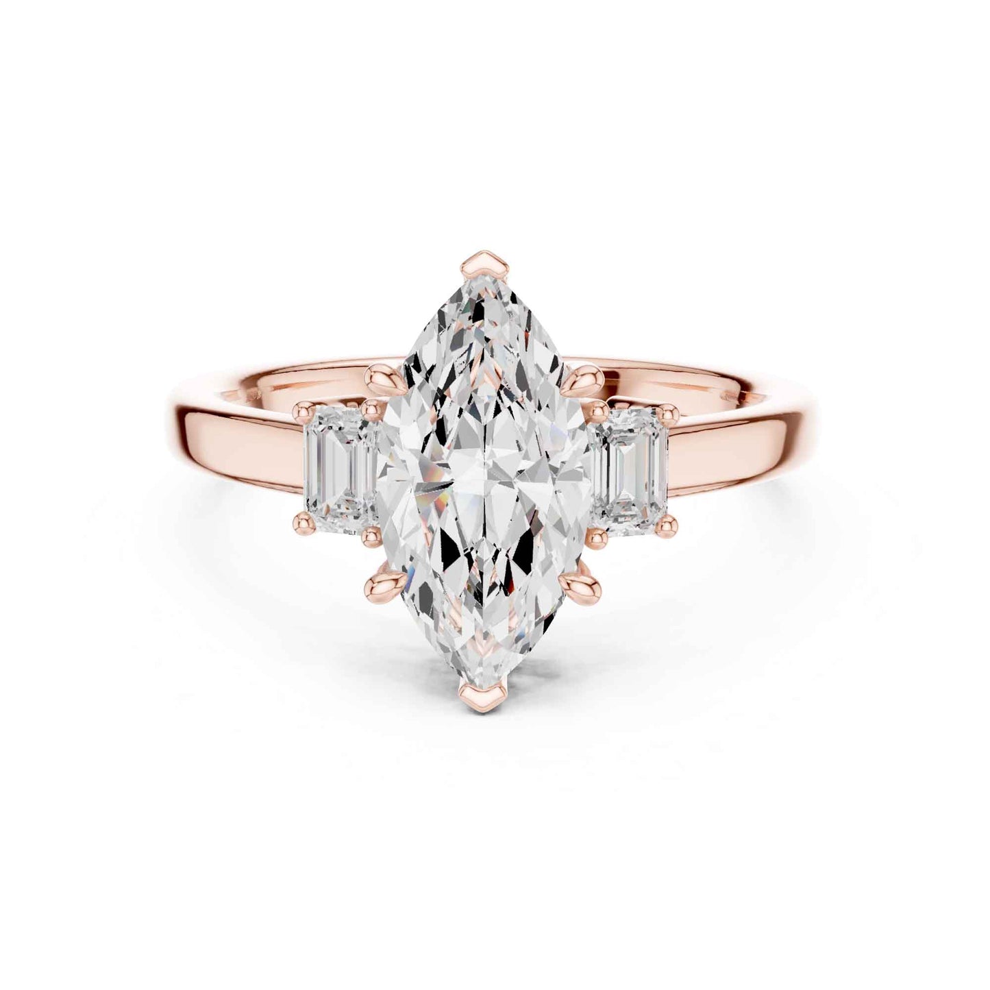 1.5 Carat Marquise Cut Lab Grown Diamond Three Stone Engagement Ring