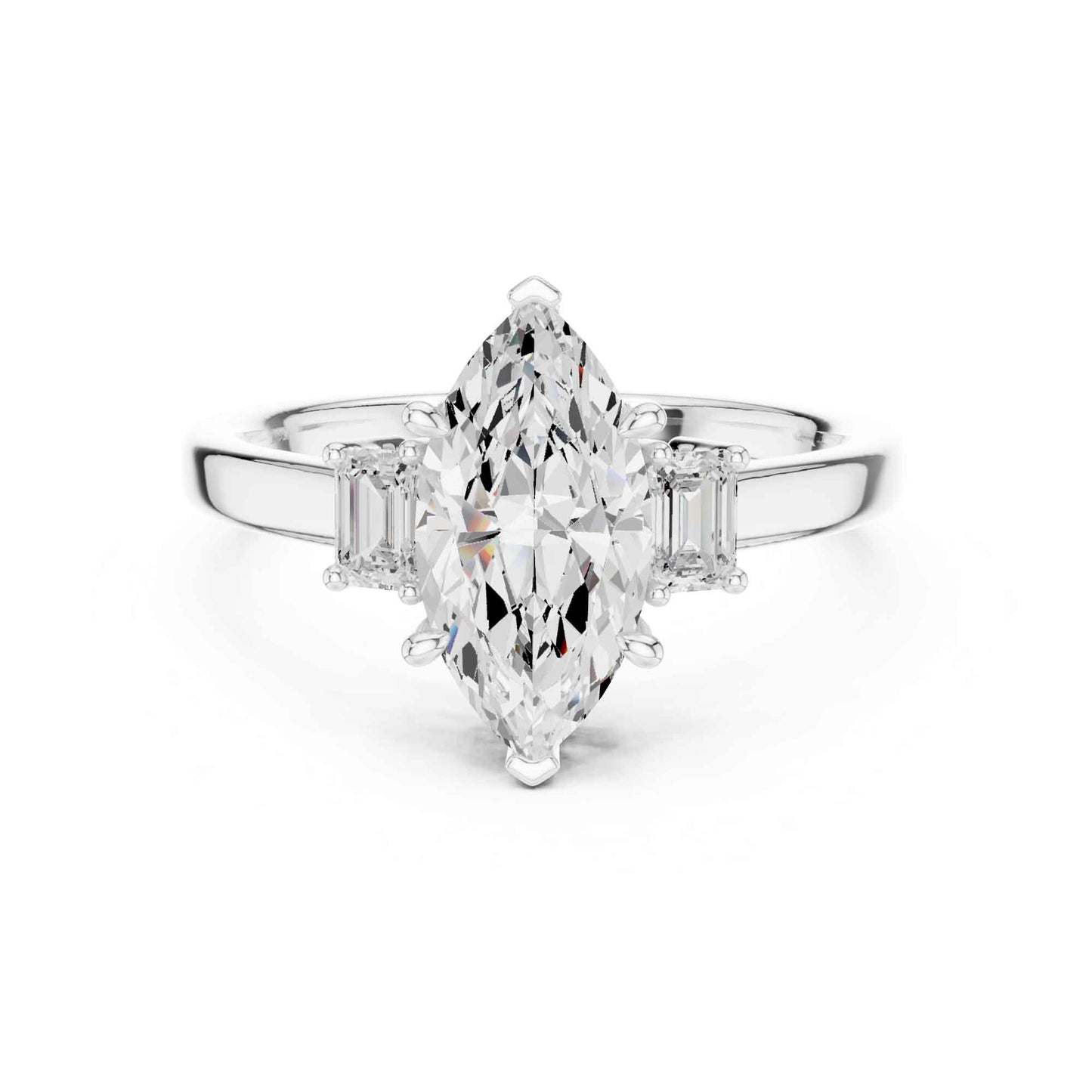1.5 Carat Marquise Cut Lab Grown Diamond Three Stone Engagement Ring