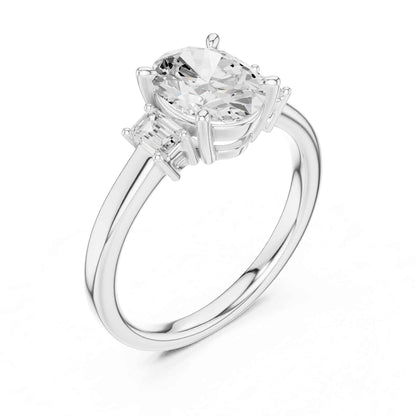 1.5 Carat Oval Cut Lab Grown Diamond Three Stone Engagement Ring with