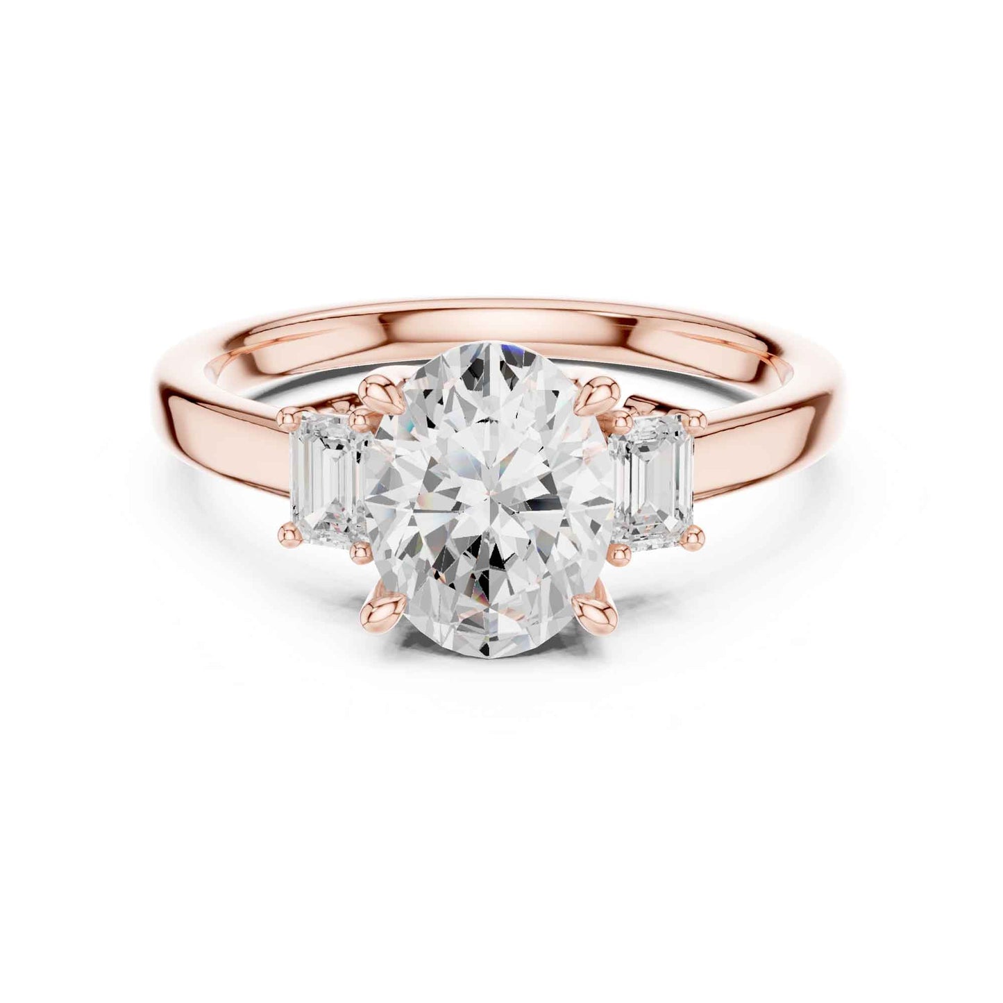 1.5 Carat Oval Cut Lab Grown Diamond Three Stone Engagement Ring with