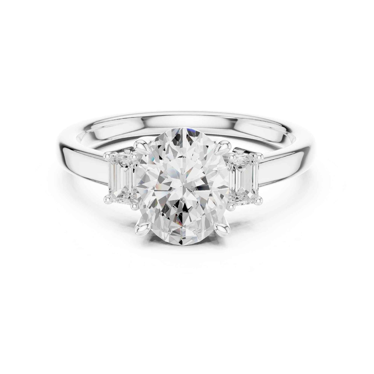 1.5 Carat Oval Cut Lab Grown Diamond Three Stone Engagement Ring with