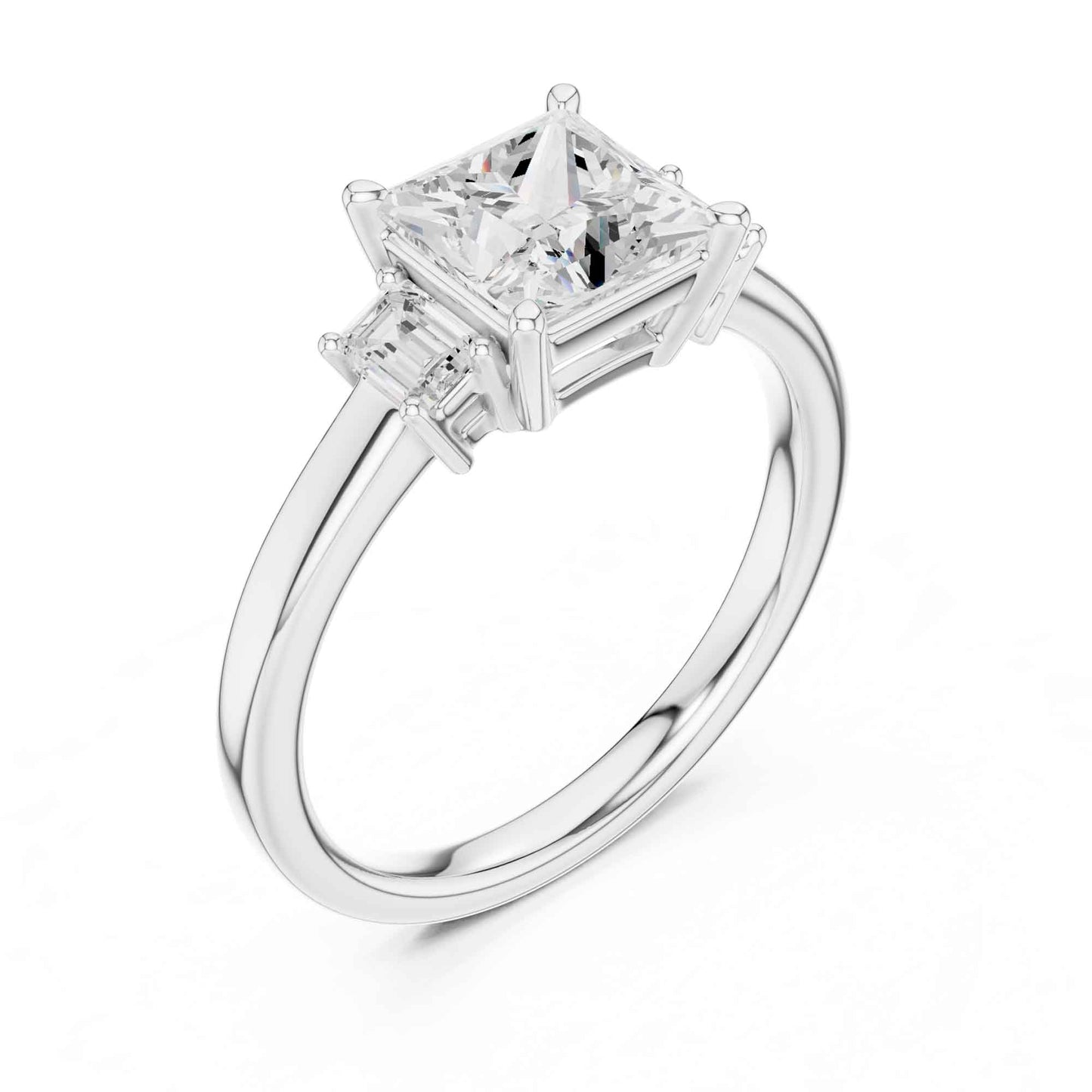 1.5 Carat  Princess Cut Lab Grown Diamond Three Stone Engagement Ring