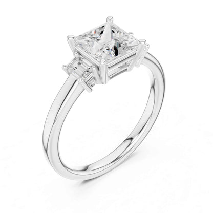 1.5 Carat  Princess Cut Lab Grown Diamond Three Stone Engagement Ring