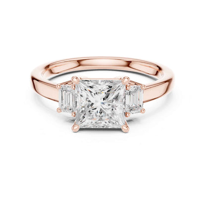 1.5 Carat  Princess Cut Lab Grown Diamond Three Stone Engagement Ring