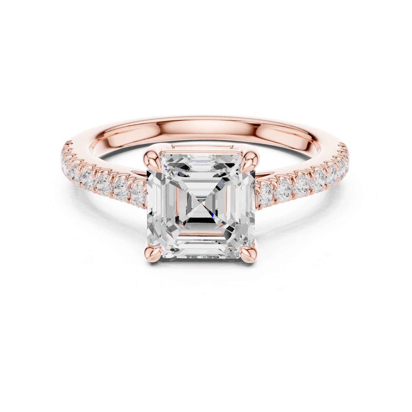 2 Carat Asscher Cut Lab Grown Diamond Pavé Engagement Ring