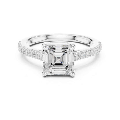 2 Carat Asscher Cut Lab Grown Diamond Pavé Engagement Ring