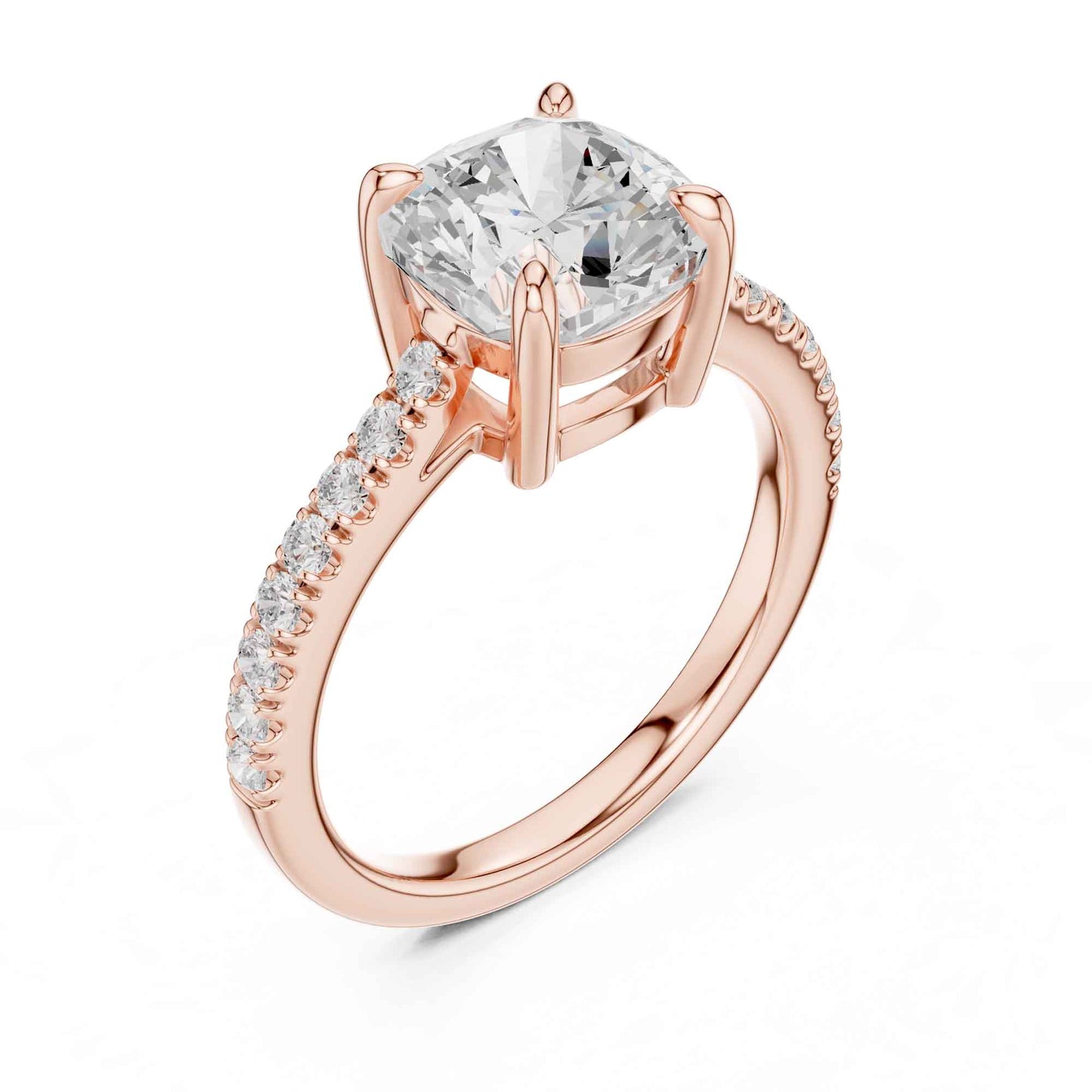 2 Carat Cushion Cut Lab Grown Diamond Pavé Engagement Ring