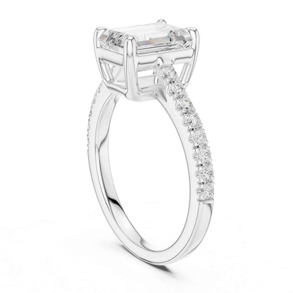 2 Carat Emerald Cut Lab Grown Diamond Pavé Engagement Ring