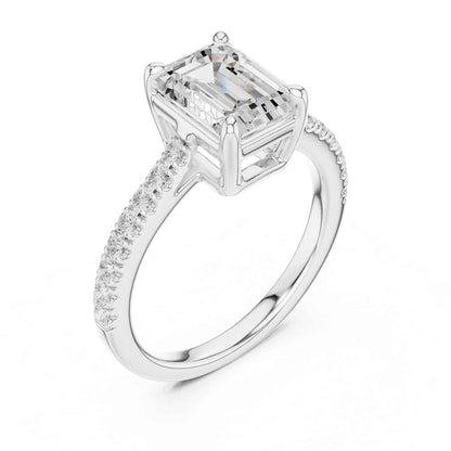 2 Carat Emerald Cut Lab Grown Diamond Pavé Engagement Ring