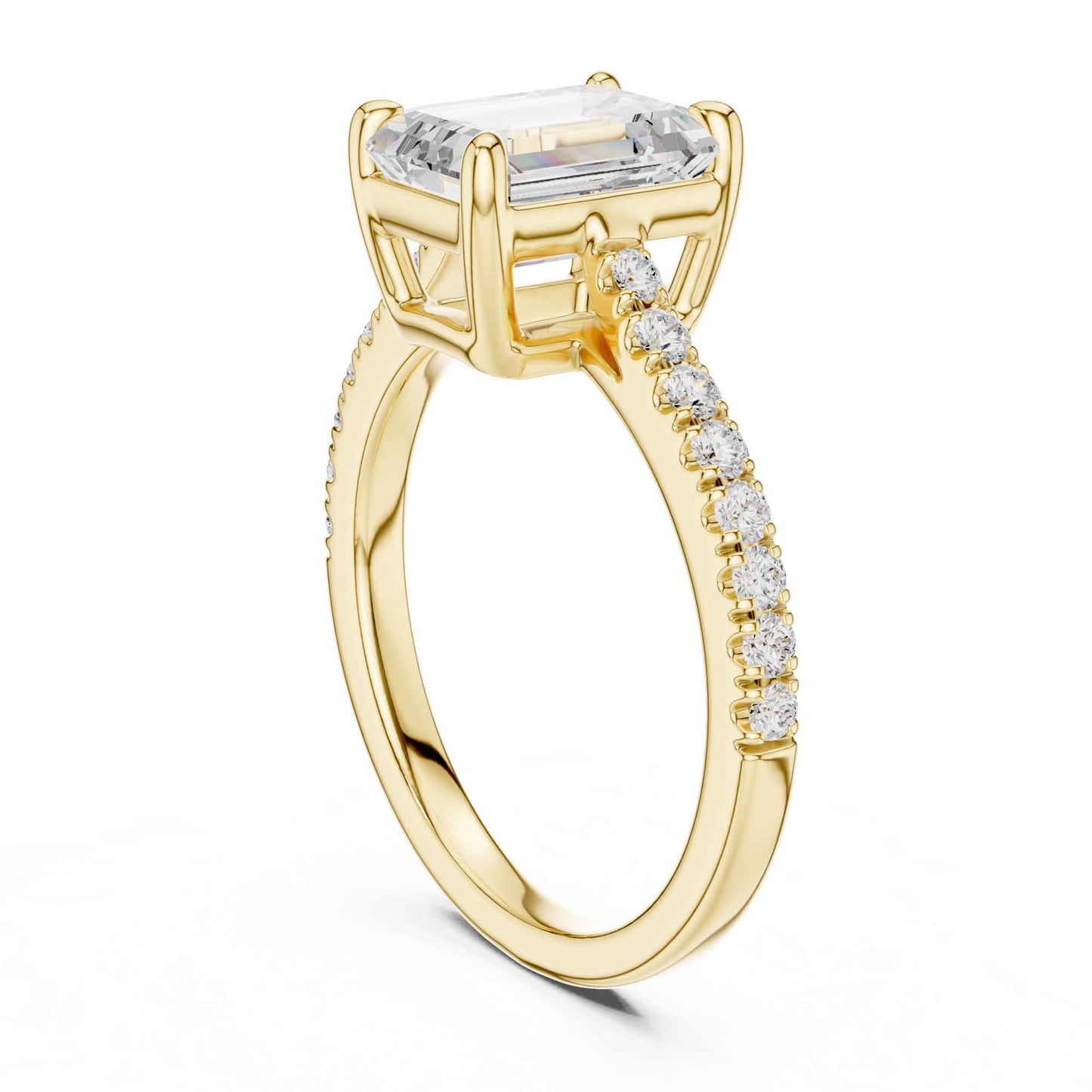 2 Carat Emerald Cut Lab Grown Diamond Pavé Engagement Ring