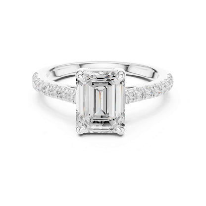 2 Carat Emerald Cut Lab Grown Diamond Pavé Engagement Ring