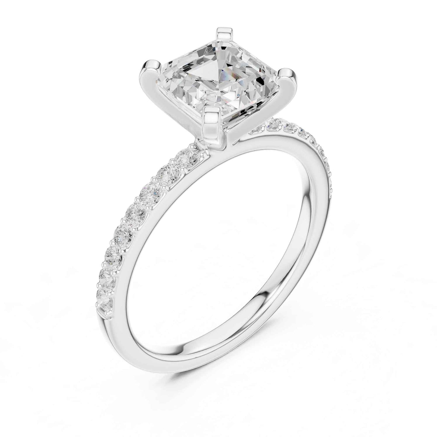 2 Carat Asscher Cut Lab Grown Diamond Pavé Engagement Ring