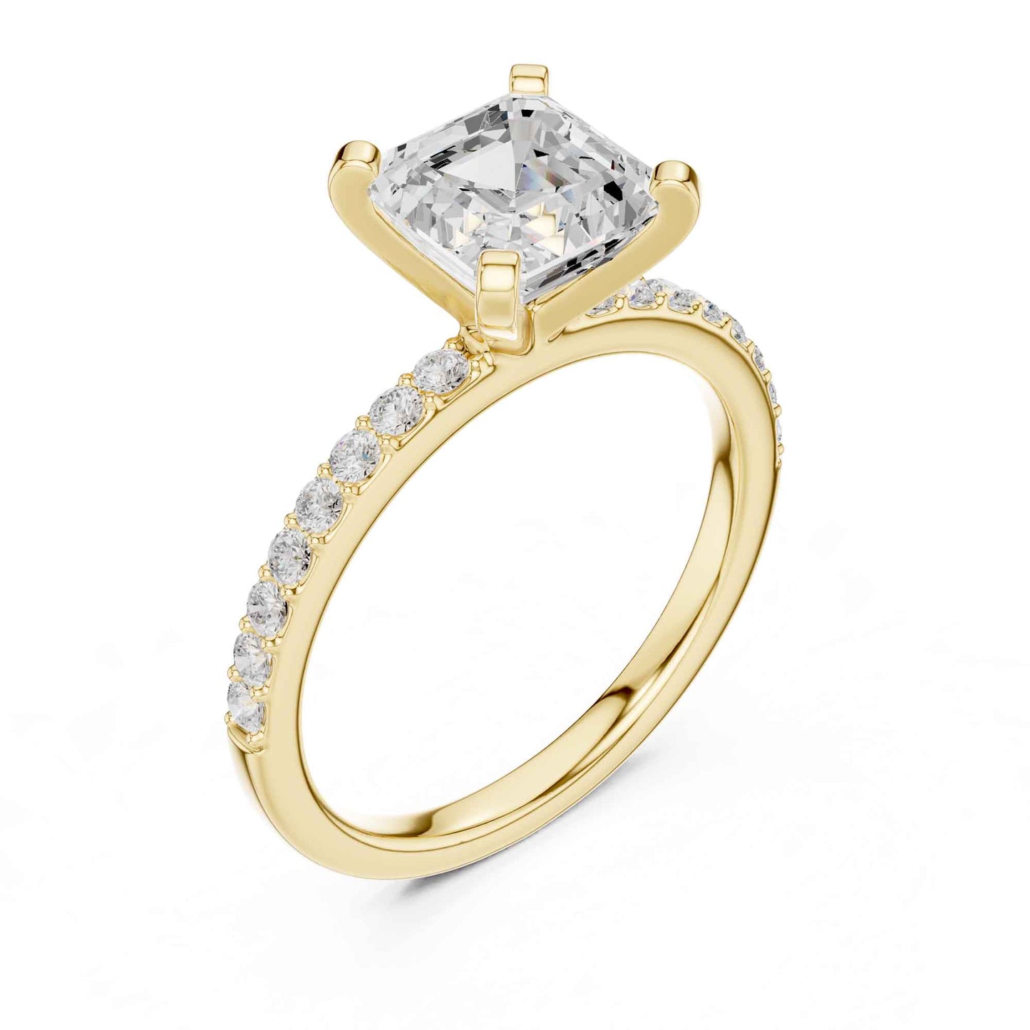 2 Carat Asscher Cut Lab Grown Diamond Pavé Engagement Ring