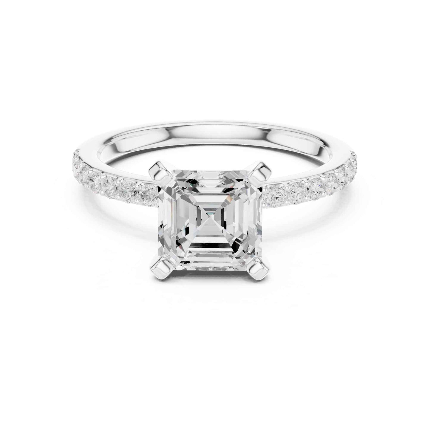 2 Carat Asscher Cut Lab Grown Diamond Pavé Engagement Ring