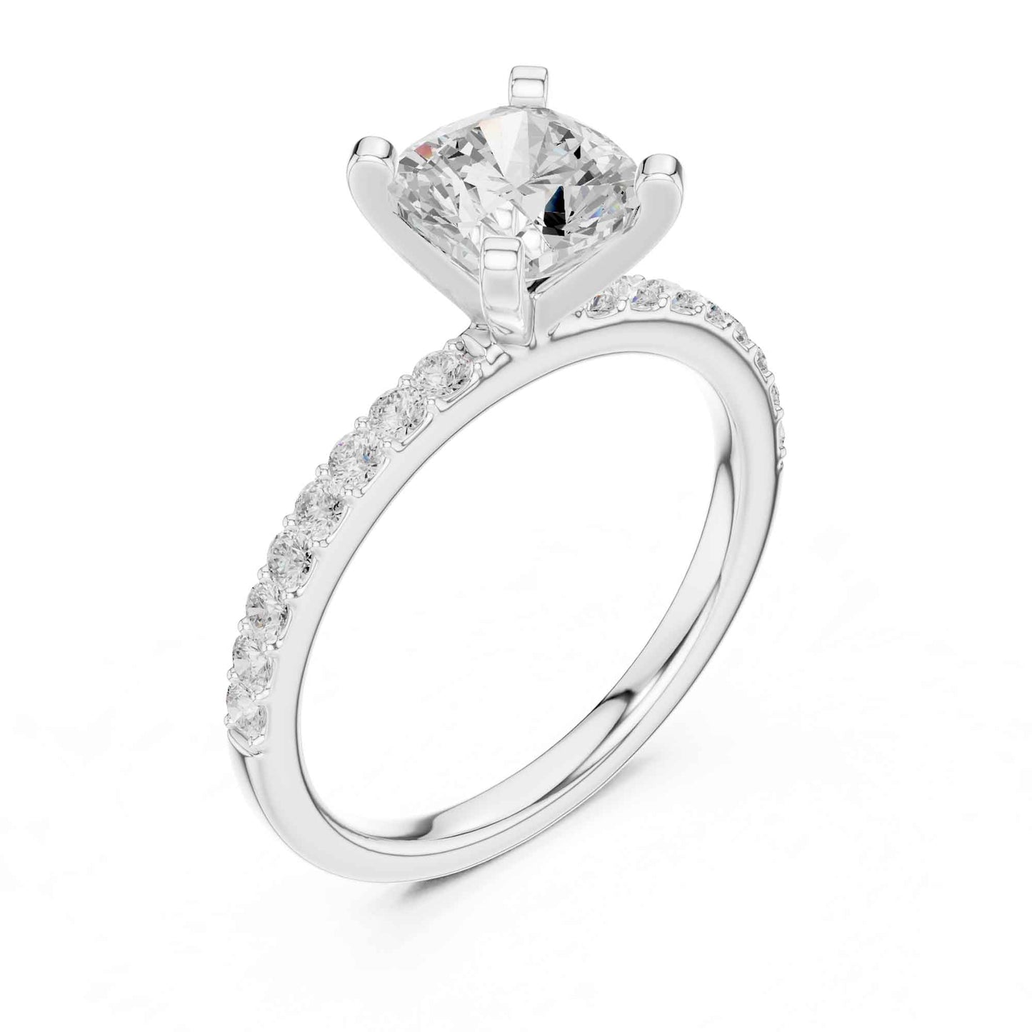 2 Carat Cushion Cut Lab Grown Diamond Pavé Engagement Ring