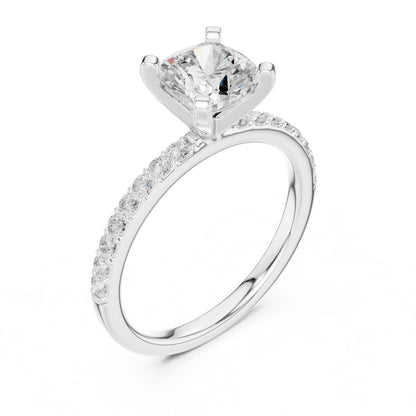 2 Carat Cushion Cut Lab Grown Diamond Pavé Engagement Ring