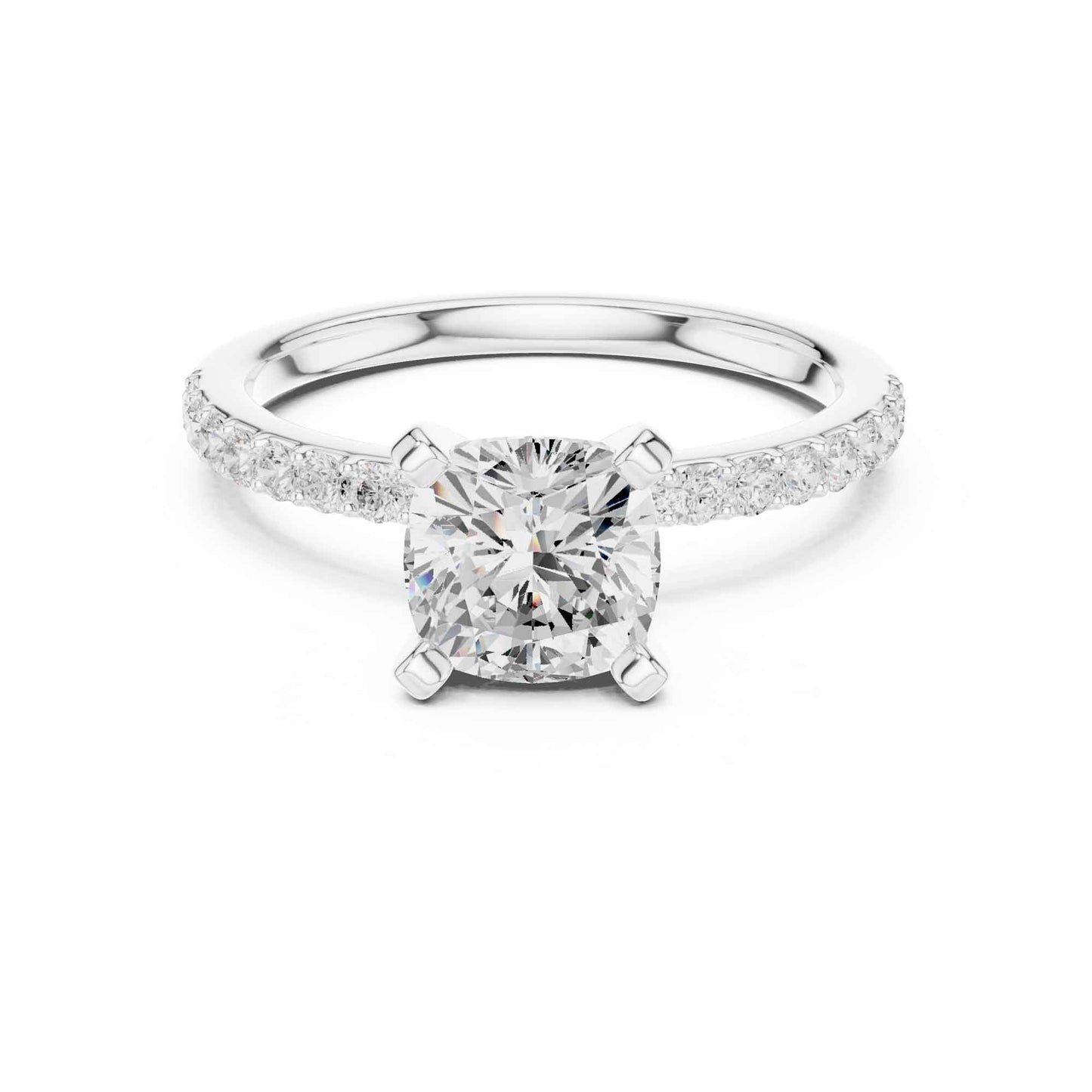 2 Carat Cushion Cut Lab Grown Diamond Pavé Engagement Ring