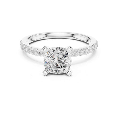 2 Carat Cushion Cut Lab Grown Diamond Pavé Engagement Ring