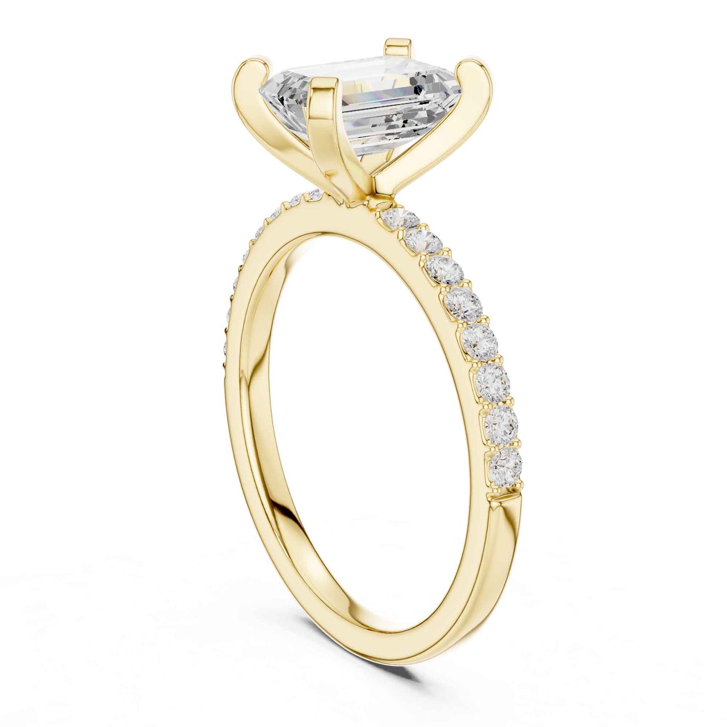 2 Carat Emerald Cut Lab Grown Diamond Pavé Engagement Ring