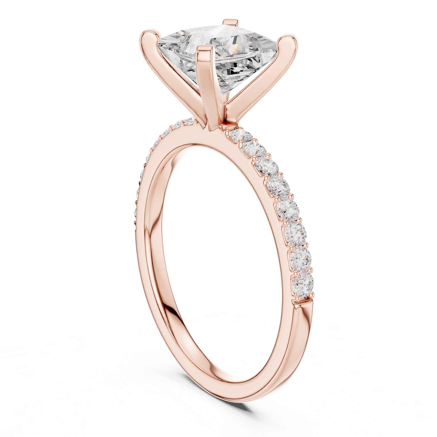 2 Carat Princess Lab Grown Diamond Solitaire Engagement Ring with Diamond Accent Band