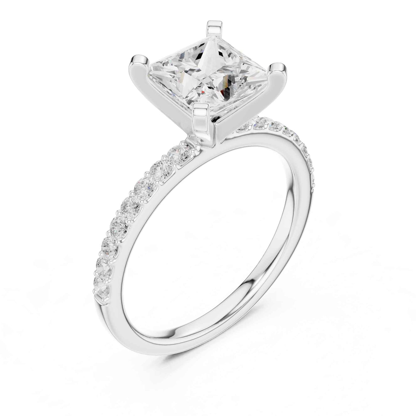 2 Carat Princess Lab Grown Diamond Solitaire Engagement Ring with Diamond Accent Band