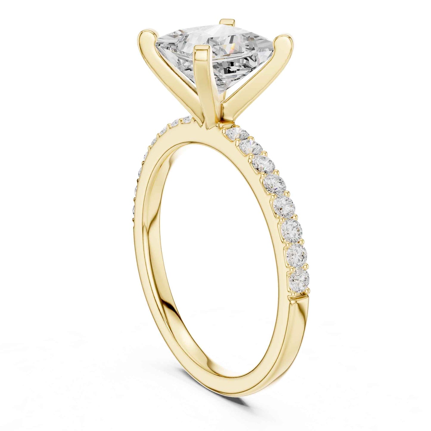 2 Carat Princess Lab Grown Diamond Solitaire Engagement Ring with Diamond Accent Band