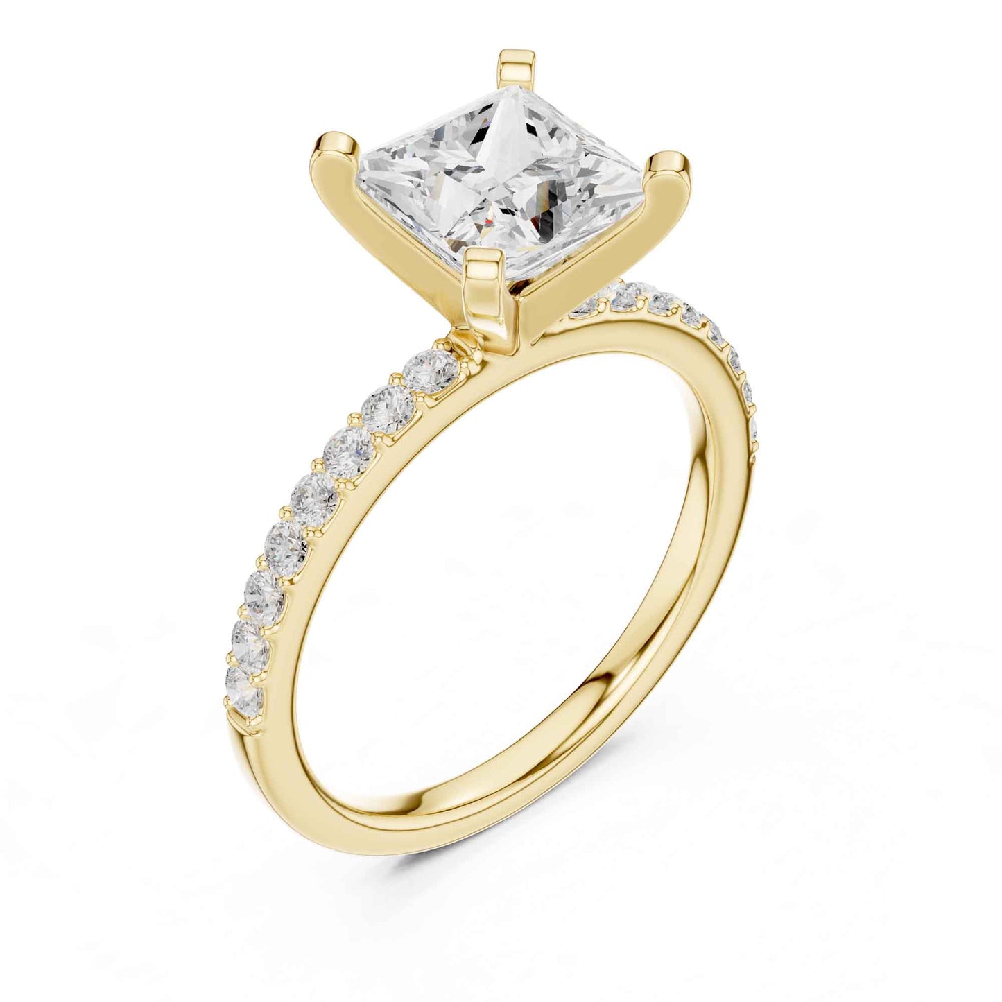 2 Carat Princess Lab Grown Diamond Solitaire Engagement Ring with Diamond Accent Band