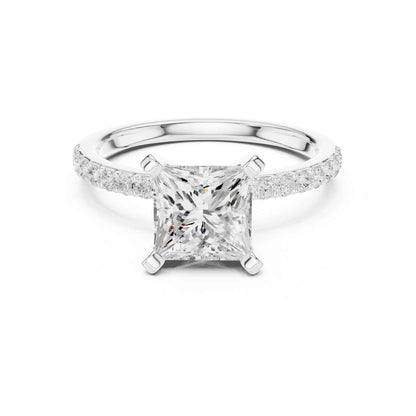 2 Carat Princess Lab Grown Diamond Solitaire Engagement Ring with Diamond Accent Band