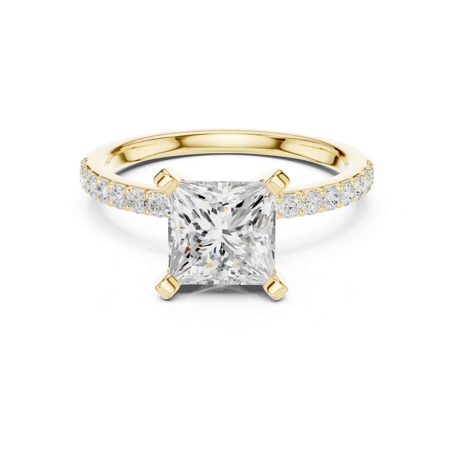2 Carat Princess Lab Grown Diamond Solitaire Engagement Ring with Diamond Accent Band