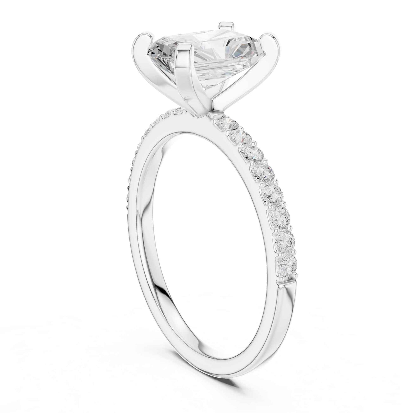 2 Carat Radiant Cut Lab Grown Diamond Engagement Ring with Pavé Band