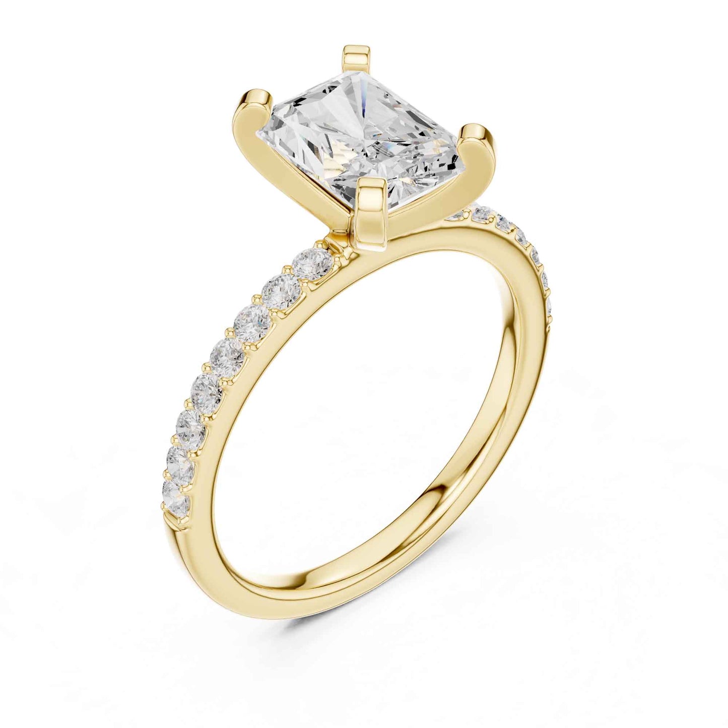 2 Carat Radiant Cut Lab Grown Diamond Engagement Ring with Pavé Band