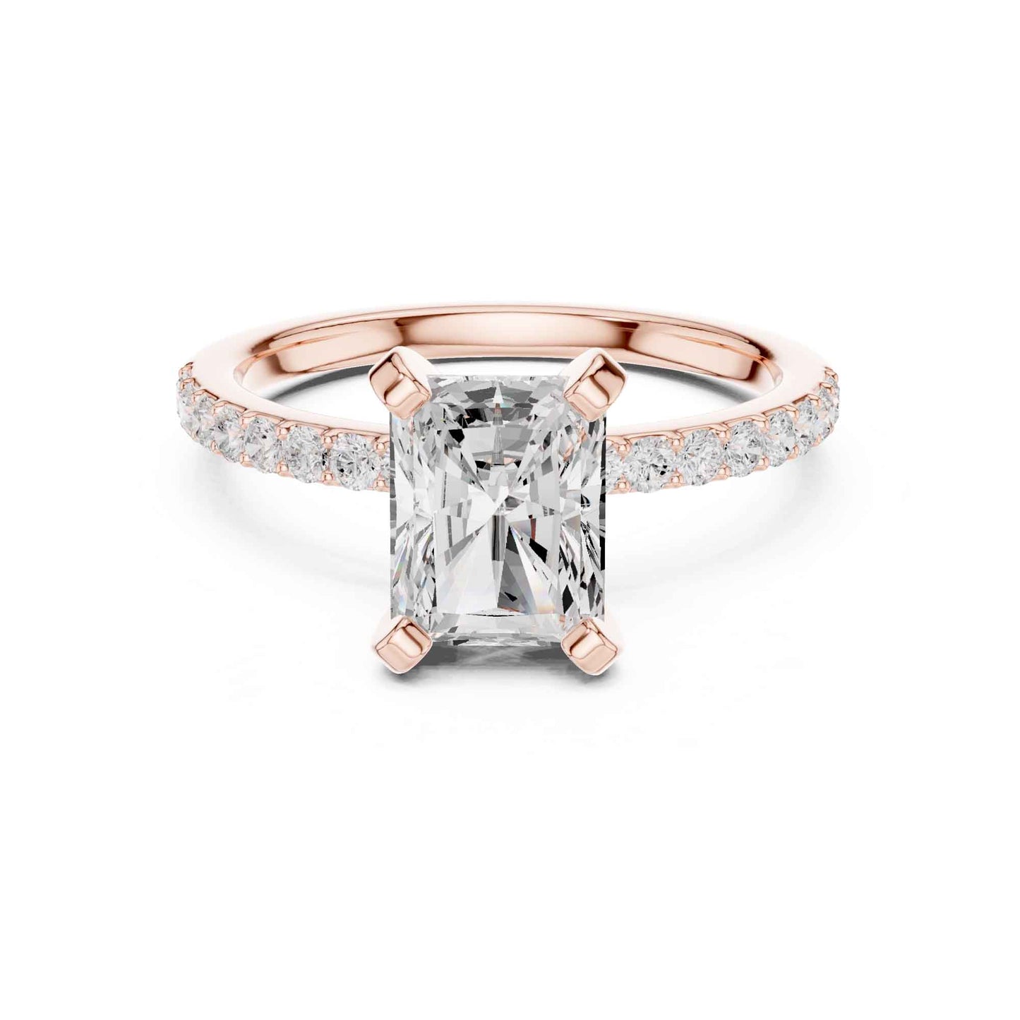 2 Carat Radiant Cut Lab Grown Diamond Engagement Ring with Pavé Band