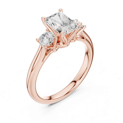 1.5 Radiant Cut Diamond Three Stone Engagement Ring