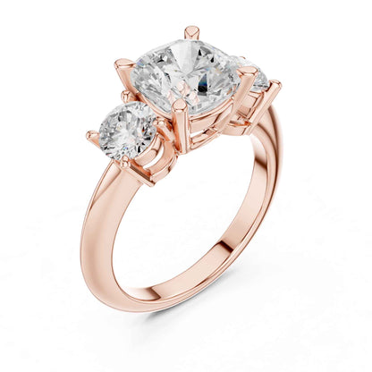 2.5 Carat Cushion Cut Diamond Three-Stone Engagement Ring with Round Side Stones