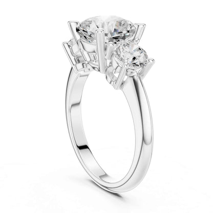 2.5 Carat Cushion Cut Diamond Three-Stone Engagement Ring with Round Side Stones