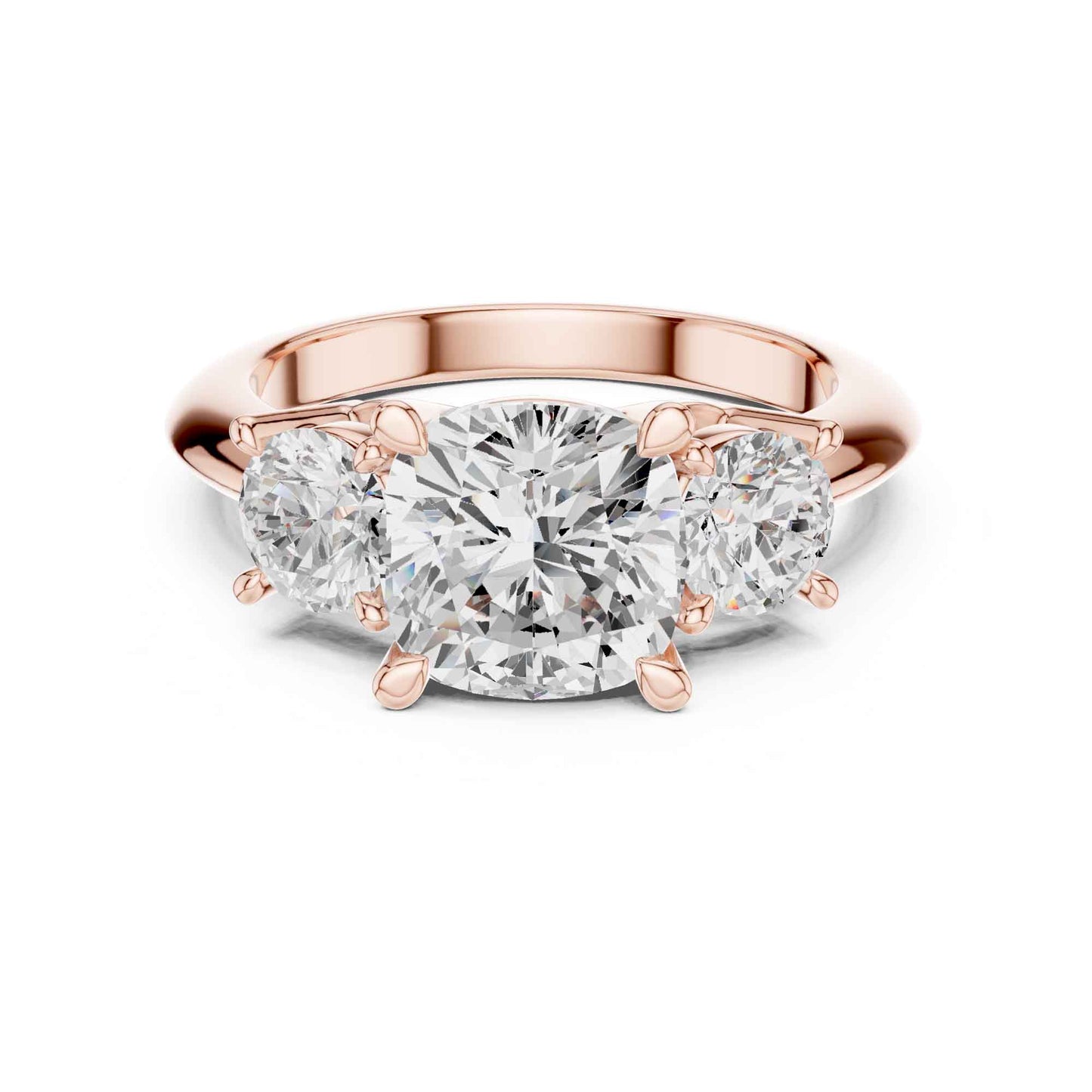 2.5 Carat Cushion Cut Diamond Three-Stone Engagement Ring with Round Side Stones