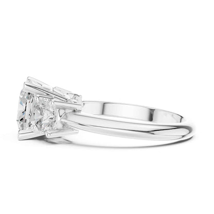 2.5 Carat Cushion Cut Diamond Three-Stone Engagement Ring with Round Side Stones