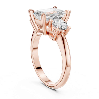 2.5 Carat Emerald Cut Diamond Three-Stone Engagement Ring with Round Side Stones